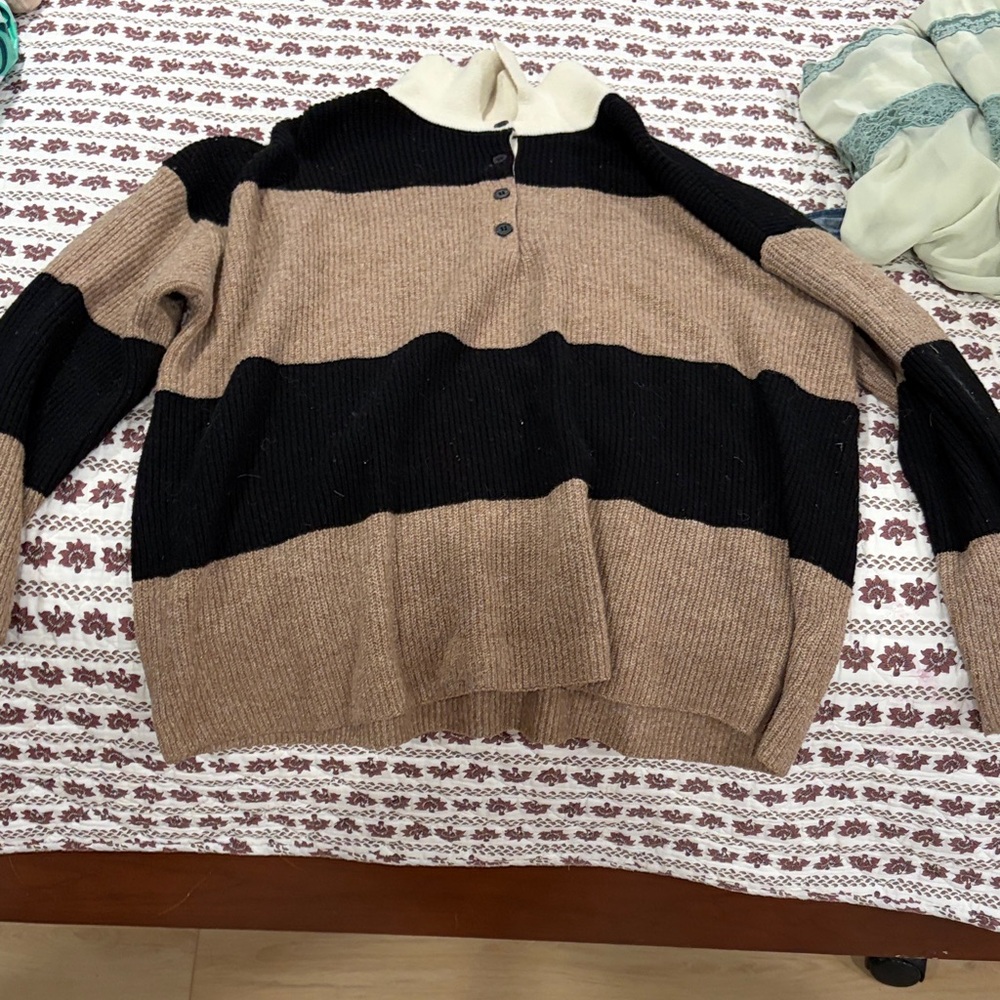 Workshop Republic Clothing Black & Brown Striped Turtleneck Pullover